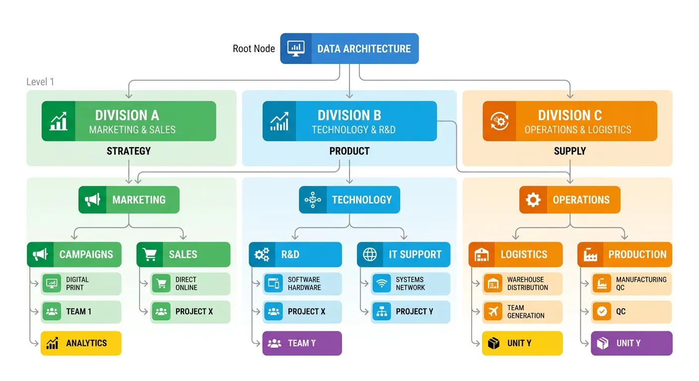 A diagram depicting hierarchical content structures for machine-readable data parsing.